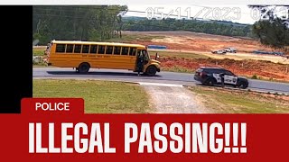 Police Car Illegally Passes Stopped School Bus