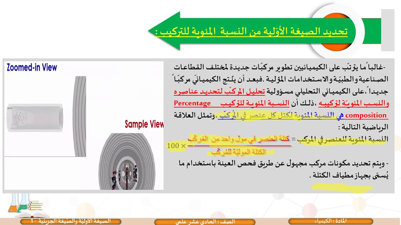 الحادي عشر المسار العلمي الكيمياء  الصيغة الأولية والصيغة الجزيئية 1