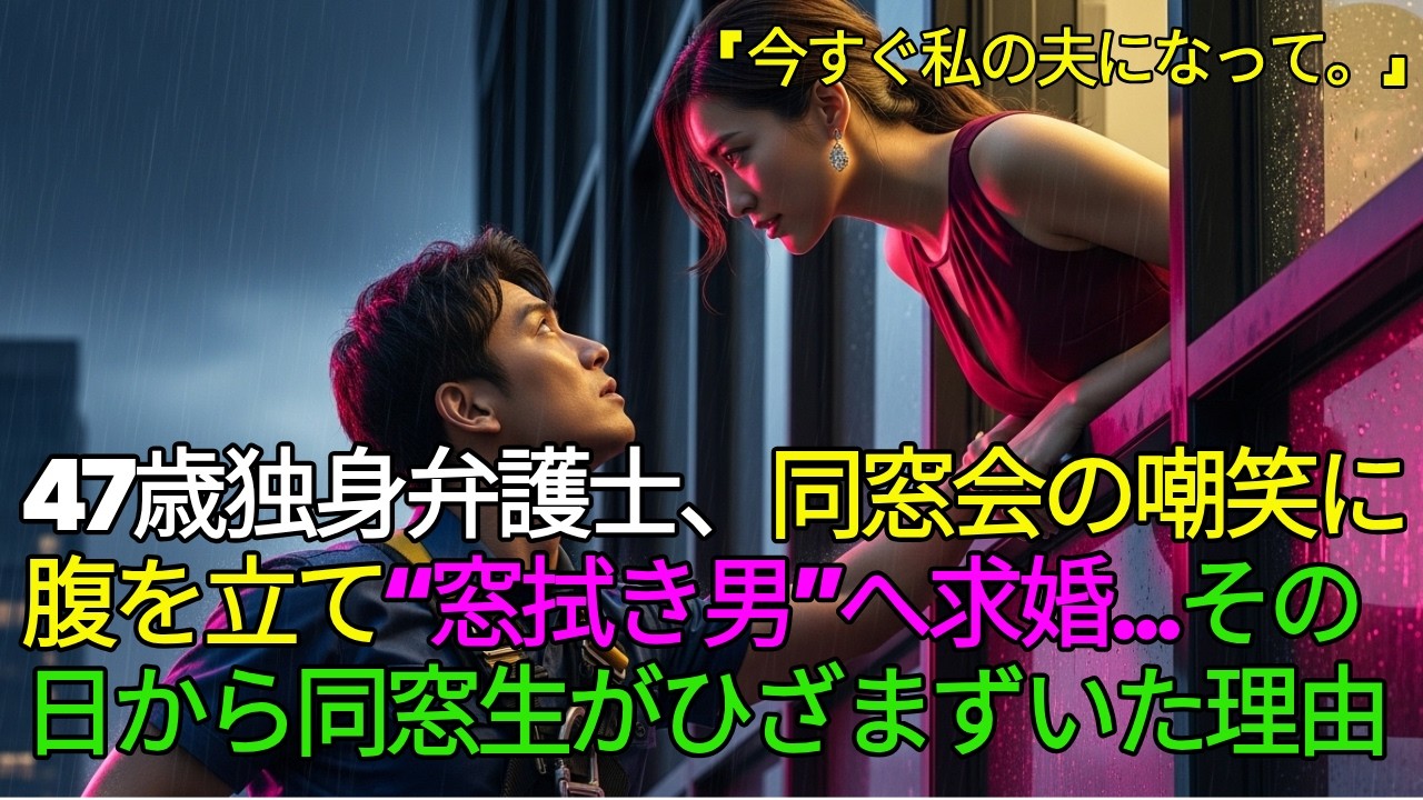 47歳独身弁護士、同窓会の嘲笑に腹を立て“窓拭き男”へ求婚…その日から同窓生がひざまずいた理由 | 逆転 | スカッと | 感動話 | シニア向け