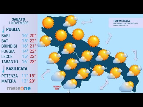 Video Previsioni Meteo Puglia e Basilicata - 1 Novembre | Torna il tempo stabile e soleggiato