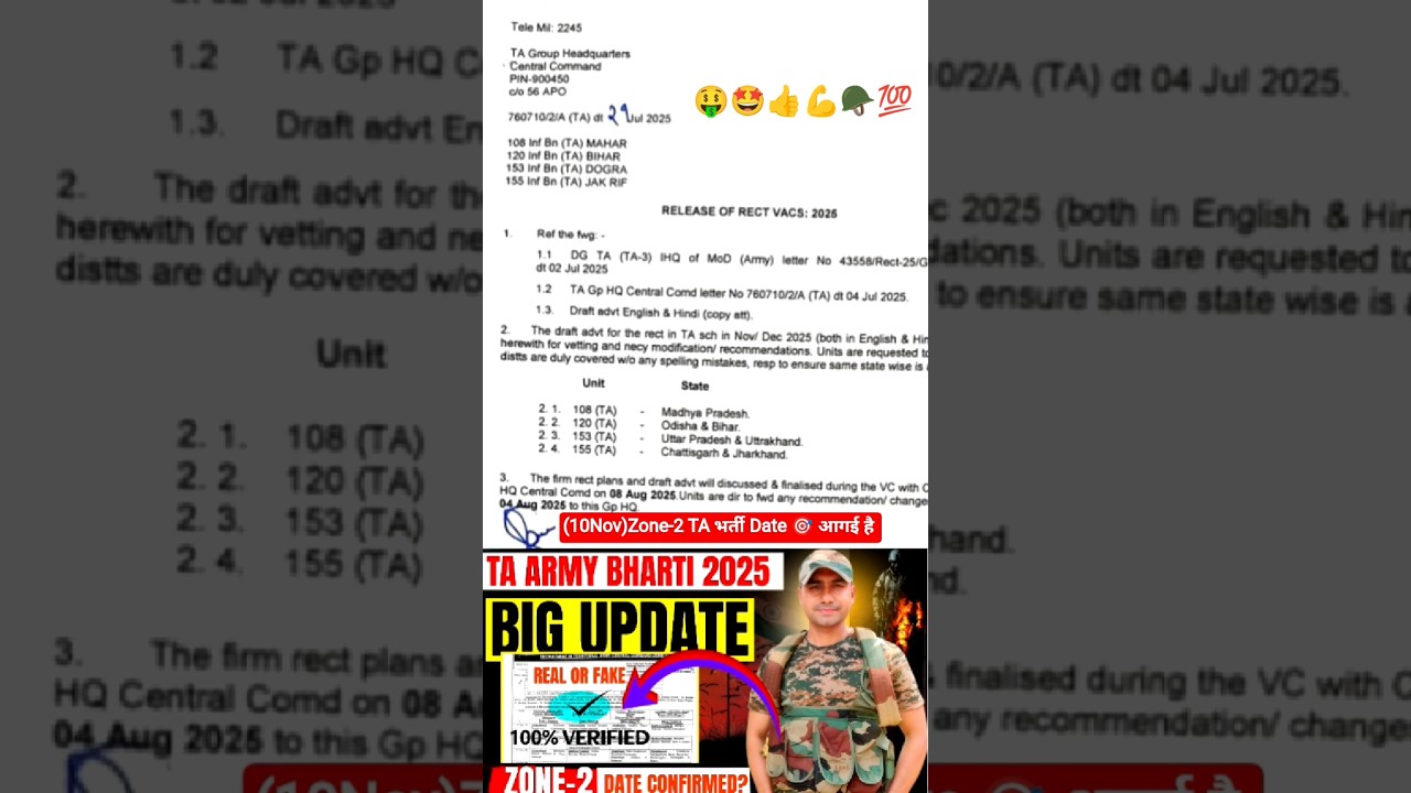 🔥(TA)10 नवंबर से ZONE-2 कि भर्ती शुरू|