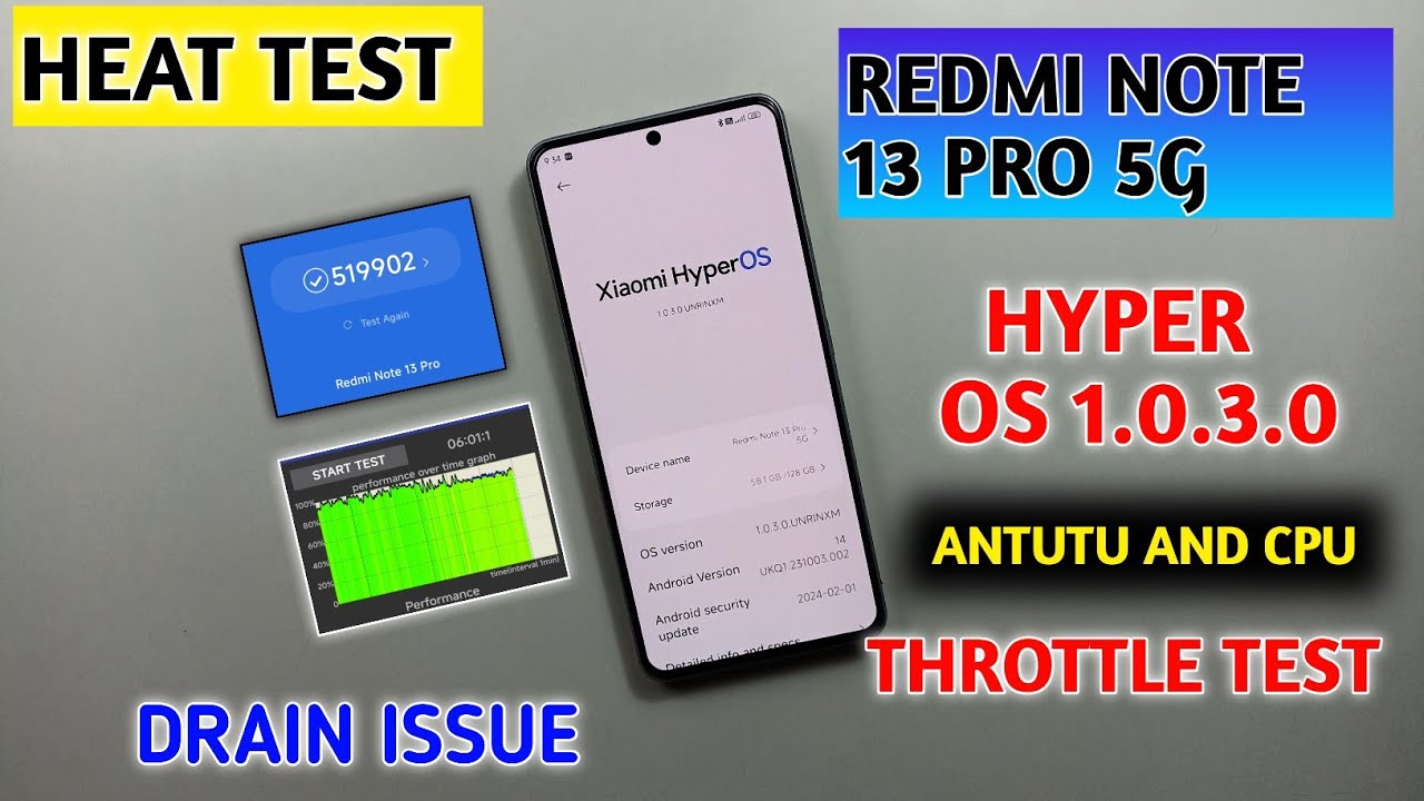 Redmi note 13 pro 5G hyper os 1.0.3.0 antutu score and cpu throttle test heating issue test