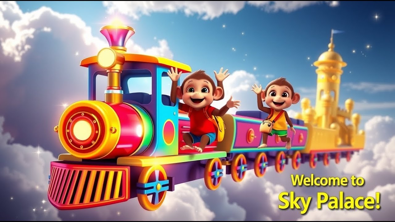 Two Little Monkeys Ride the Sky Magic Train | Nursery Rhyme for Kids | Fun Magical Adventure Song