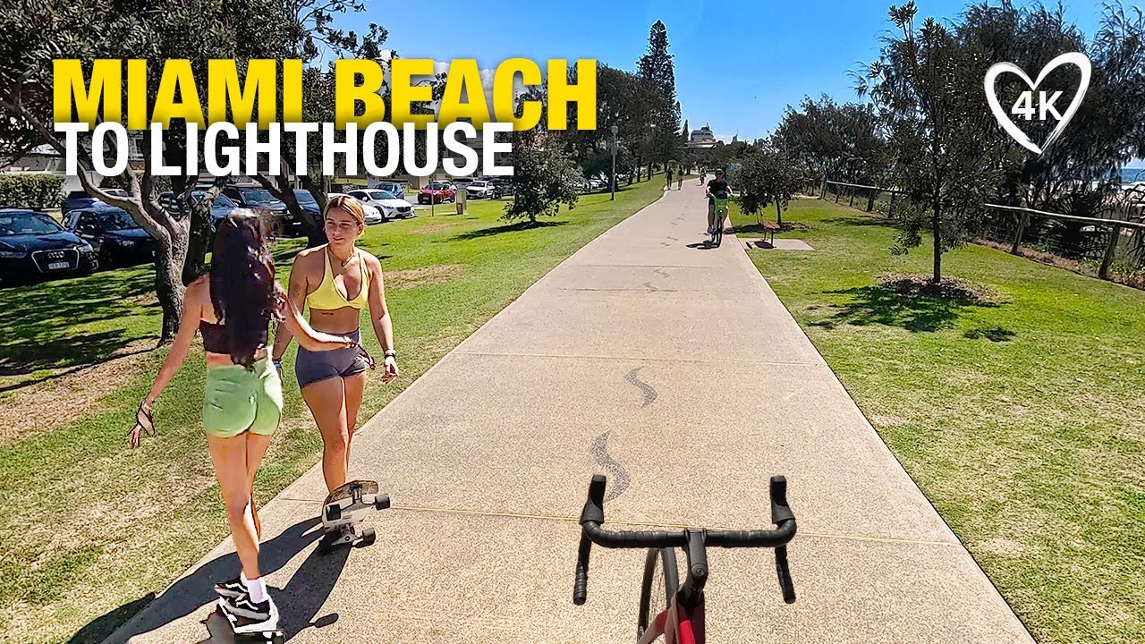 4K Virtual Bike Miami Beach to Lighthouse Gold Coast Australia - With Captions
