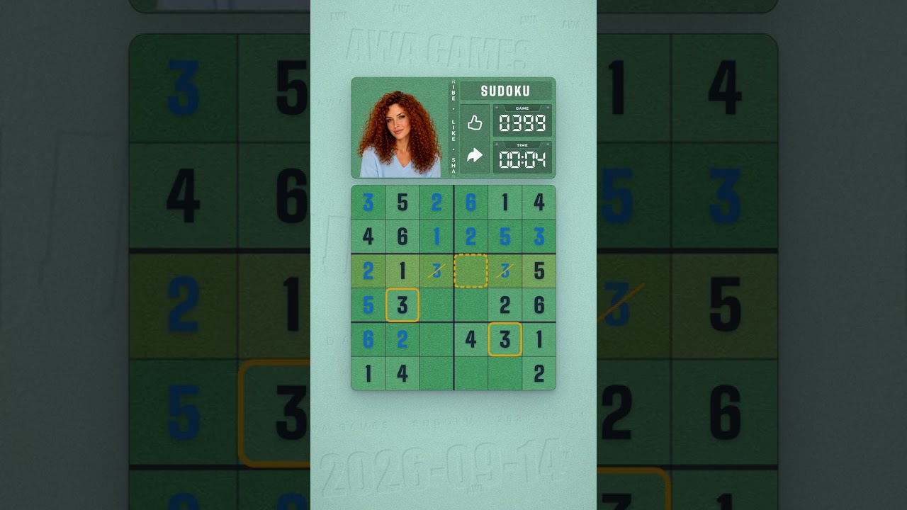 LinkedIn Mini Sudoku #399 solved board for September 14, 2026, 6x6 grid