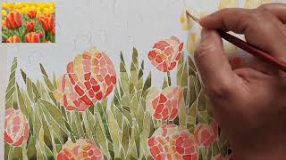 Watercolor Painting Tutorial -How to paint Easy Watercolor -Mosaic Design | Flowers Painting