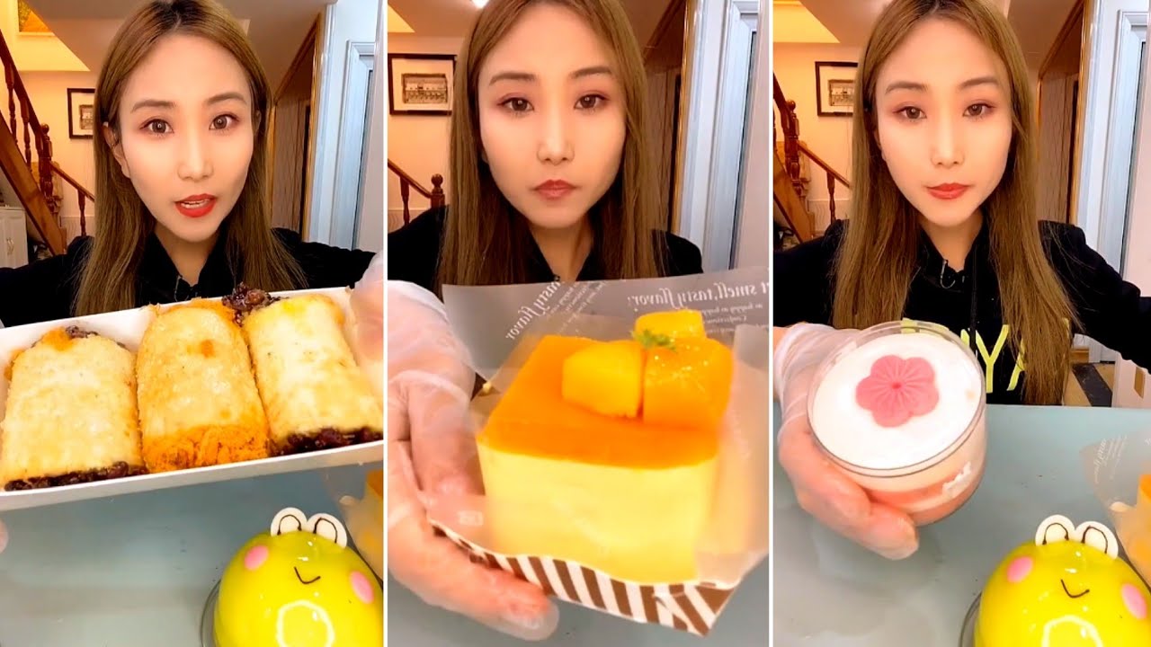[ENG SUB] Sakura mousse,Peach Cake,Milk cake,brown bear, Jasmine frog 디저트 먹방 デザートモクバン ของหวาน มุกบัง