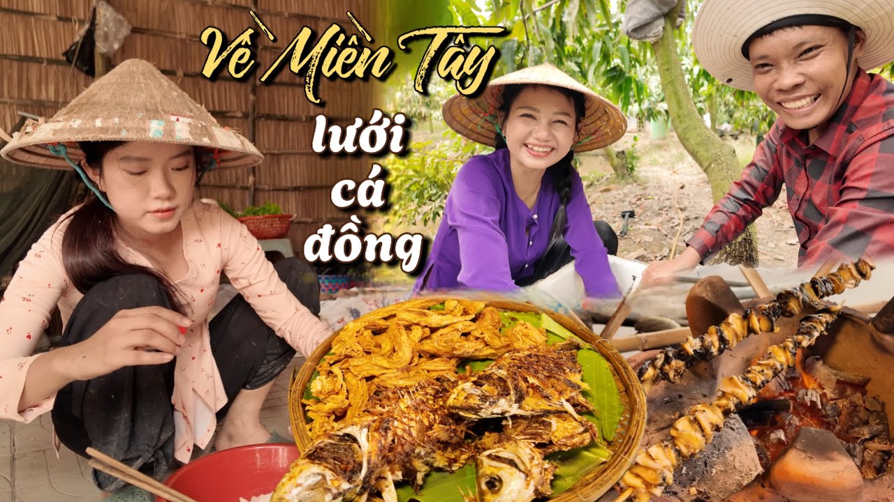 Công anh thả lưới ven sông. Em gom củi lửa, chờ trông bữa chiều. Lai rai trên cánh đồng mùa nước nổi
