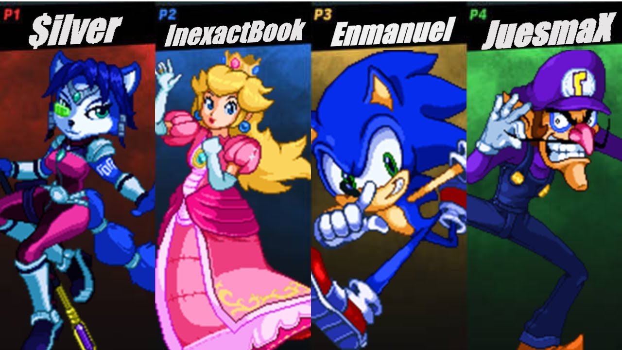 $ilver(Kristal) Vs InexactBook(Peach) Vs Enmanuel(Sonic) Vs JuesmaX(Waluigi) Friendship - SSF2