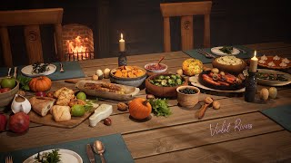 Vegan Thanksgiving Ambience with Fireplace