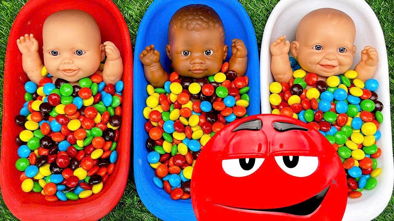 12 Minutes Satisfying with Full of 3 Rainbow BathTubs Candy with M&M's & Magic Slime Cutting Video