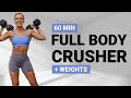 60 min full body crusher workout  2 circuits  no repeat  strength  hiit  core  super sweaty