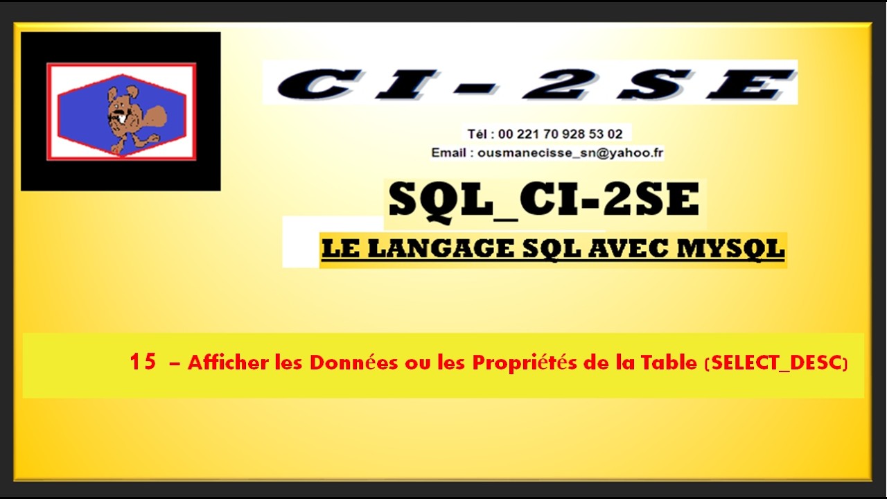 CI 2SE 15 SQL Afficher Donnees ou Proprietes Table SELECT DESC 