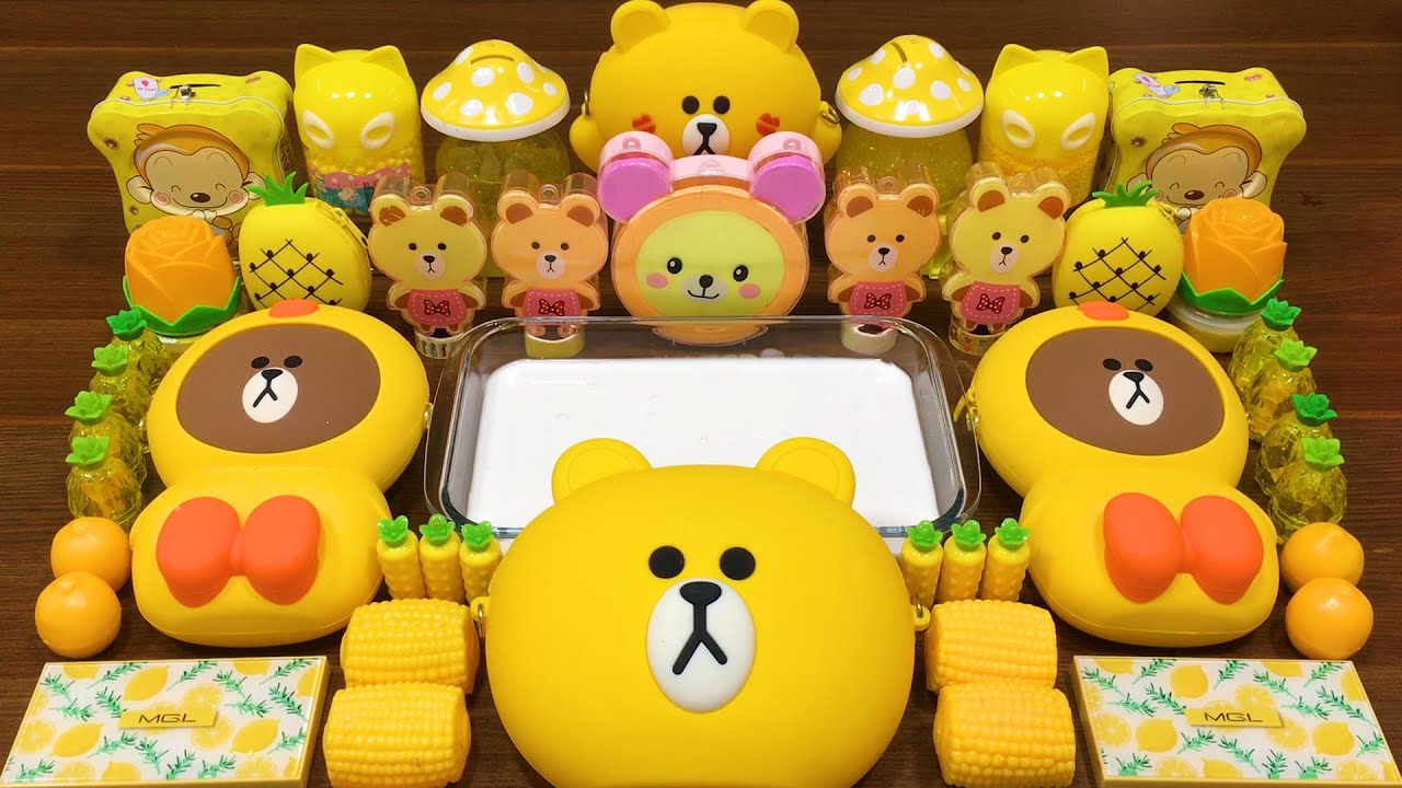 Series Yellow Bear Slime ! Mixing Random Things into GLOSSY Slime ! Satisfying Slime Videos 