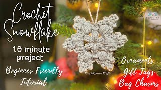 Crochet a Snowflake in 10 min | Beginner Friendly Tutorial