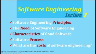 Software Engineering Principles, Need, Characteristics, Process and Cost:  Lecture 2
