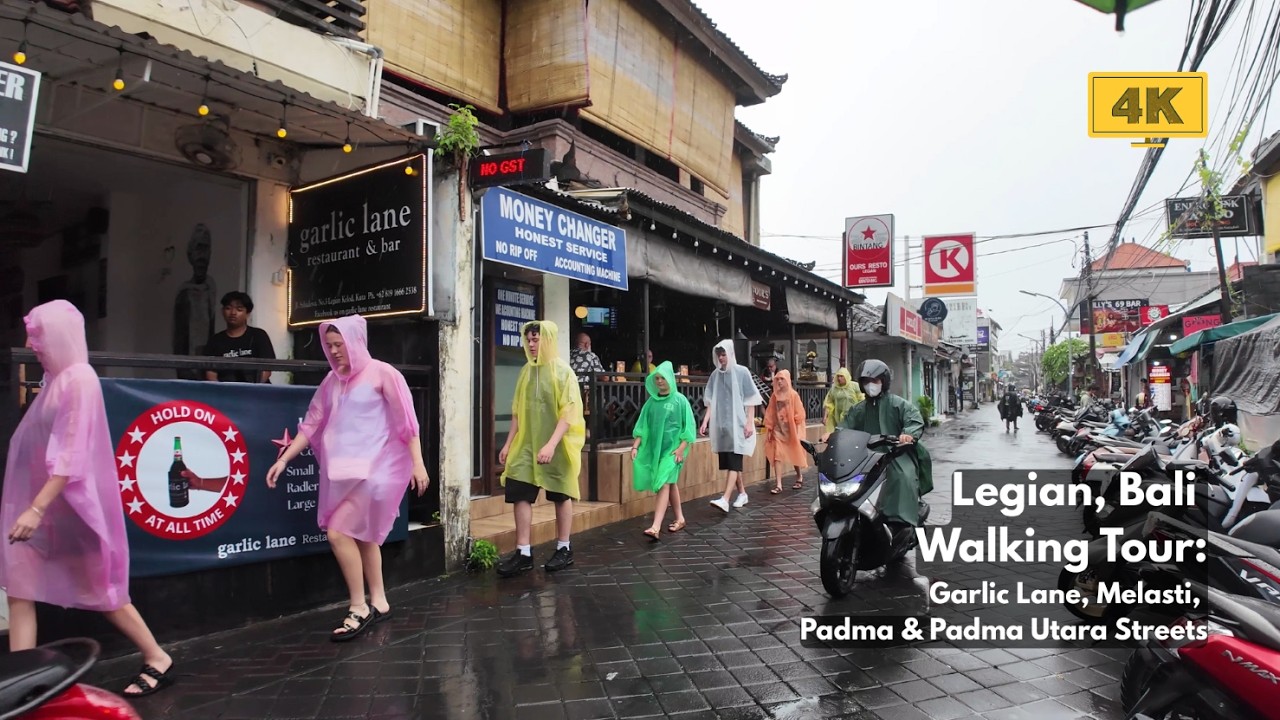 LEGIAN, Bali Rain 4K Walking Tour 2026 | Around Padma, Padma Utara, Garlic Lane & Werkudara Street