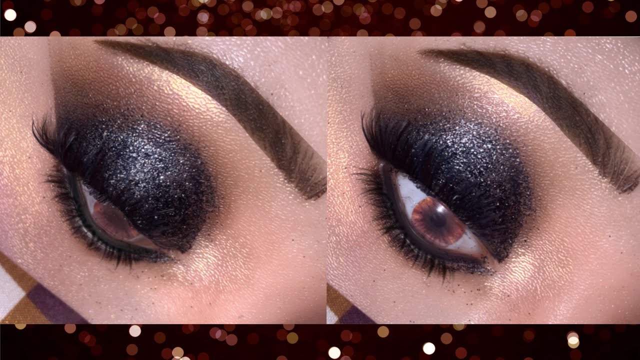 हिंदी Step By Step BLACK GLITTER SMOKEY Eye Makeup Tutorial 