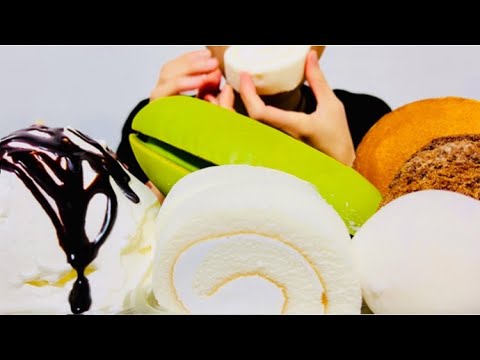 【咀嚼音 ASMR】ミルキーロール,抹茶パン,シュガードーナツ,milky roll cakes, matcha bread, donuts
