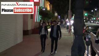 Lizzy Caplan and Michael Sheen outside Cat and Fiddle Restaurant in Hollywood