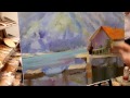 Painting lesson Rural landscape Small house near the water AlexArt