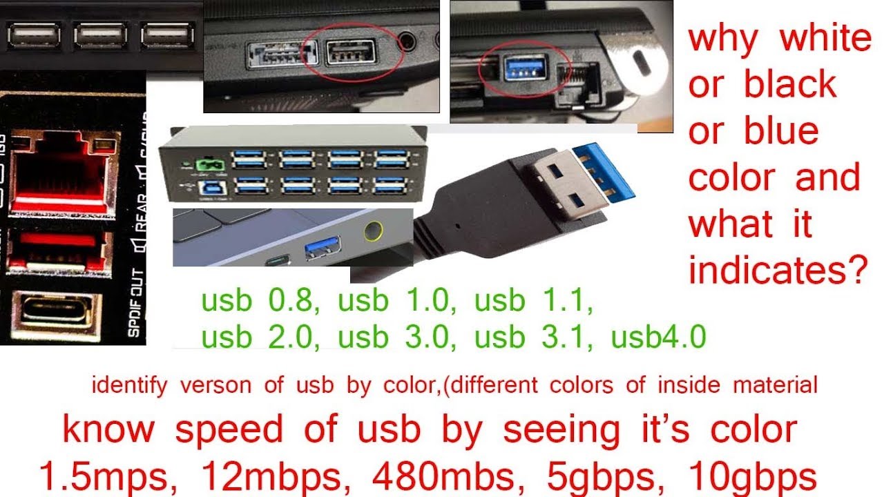 ballon Solskoldning Normalisering why color of USB inside material are different, different usb 0.8, 1.0,  1.1, 2.0, 3.0, 3.1 gen 1, 2 - YouTube