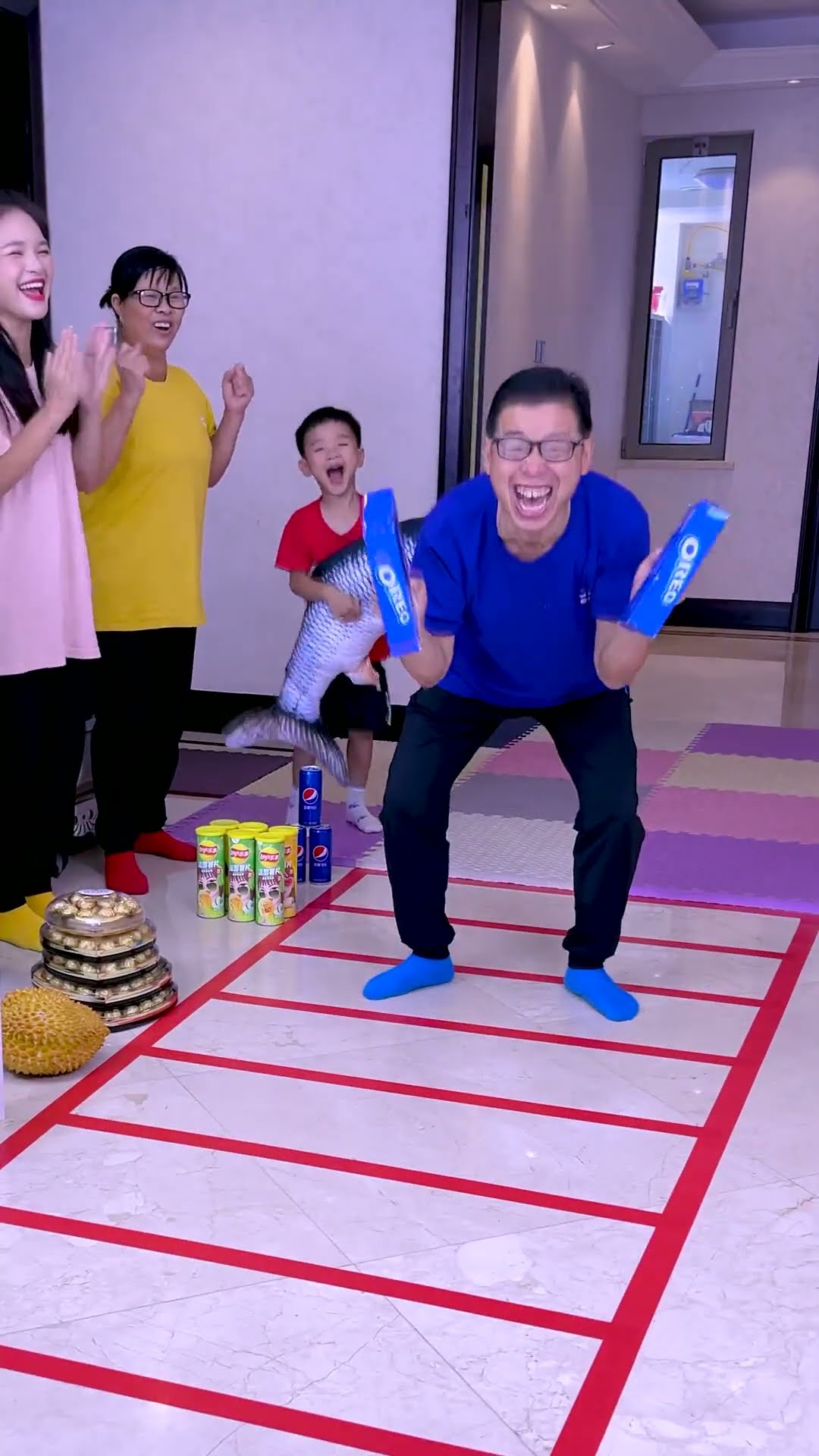 Backward Long Jump Challenge! Who's The Most Flexible?#Funnyfamily#Partygames#Shorts#Challenge