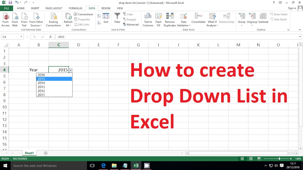 How To Create Drop Down List In Excel Excel Tutorials Youtube