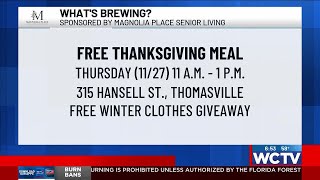What's Brewing - Free Thanksgiving meal, winter clothes giveaway