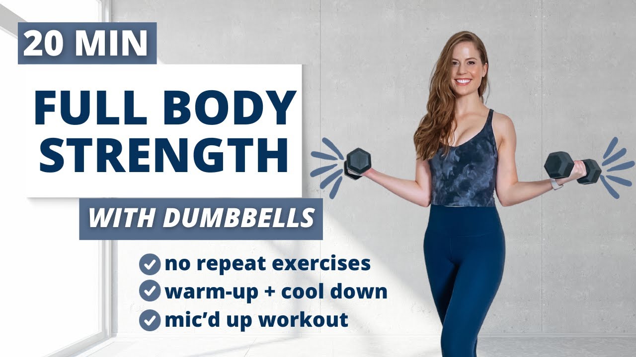 20 Min FULL BODY DUMBBELL STRENGTH Workout with No Repeat Exercises ...