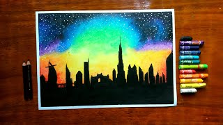 pastel sunset oil drawing draw