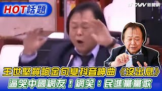 王世堅質詢金句變抖音神曲《沒出息》　逼哭中國網友！網笑：民進黨黨歌