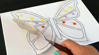 3D Texture Paint On Canvas / 3D Butterfly (Acrylic, Sponge, Masking Tape, Plaster) Art.