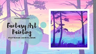 Peindre un paysage à l’acrylique facile pour débutants/acrylic painting tutorial for beginners