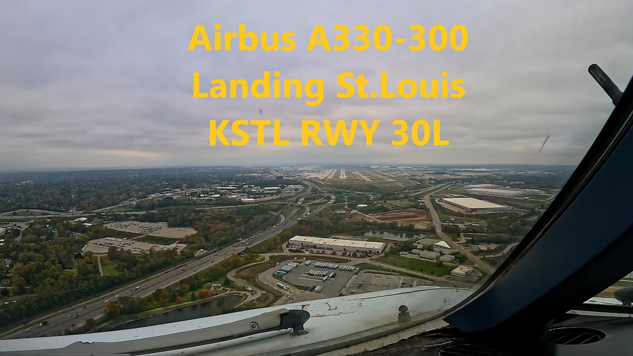 Airbus A330-300 landing runway 30L at St.Louis KSTL - pilot's view 4K