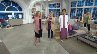 LOGO by Lori Goldstein Knit Cardigan with Pleated Chiffon Trim on QVC