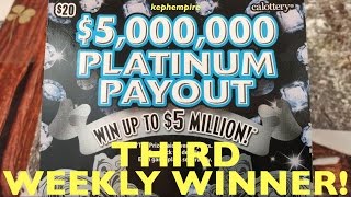 Third ever weekly scratcher drawing winner! $5,000,000 platinum payout
california lottery