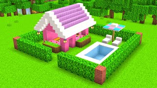 Beautiful Pink House With a Pool in Minecraft