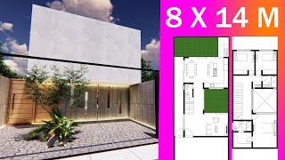 Casa estilo minimalista - 8 x 14 m - 3 Dormitorios