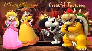 Mario Tennis Aces - Peach And Daisy Vs Bowser And Dry Bowser Power Princesses Vs Dreadful Duo