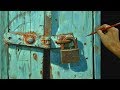 How to Paint Realistic Old Rustic Padlock on Blue Door in Acrylic