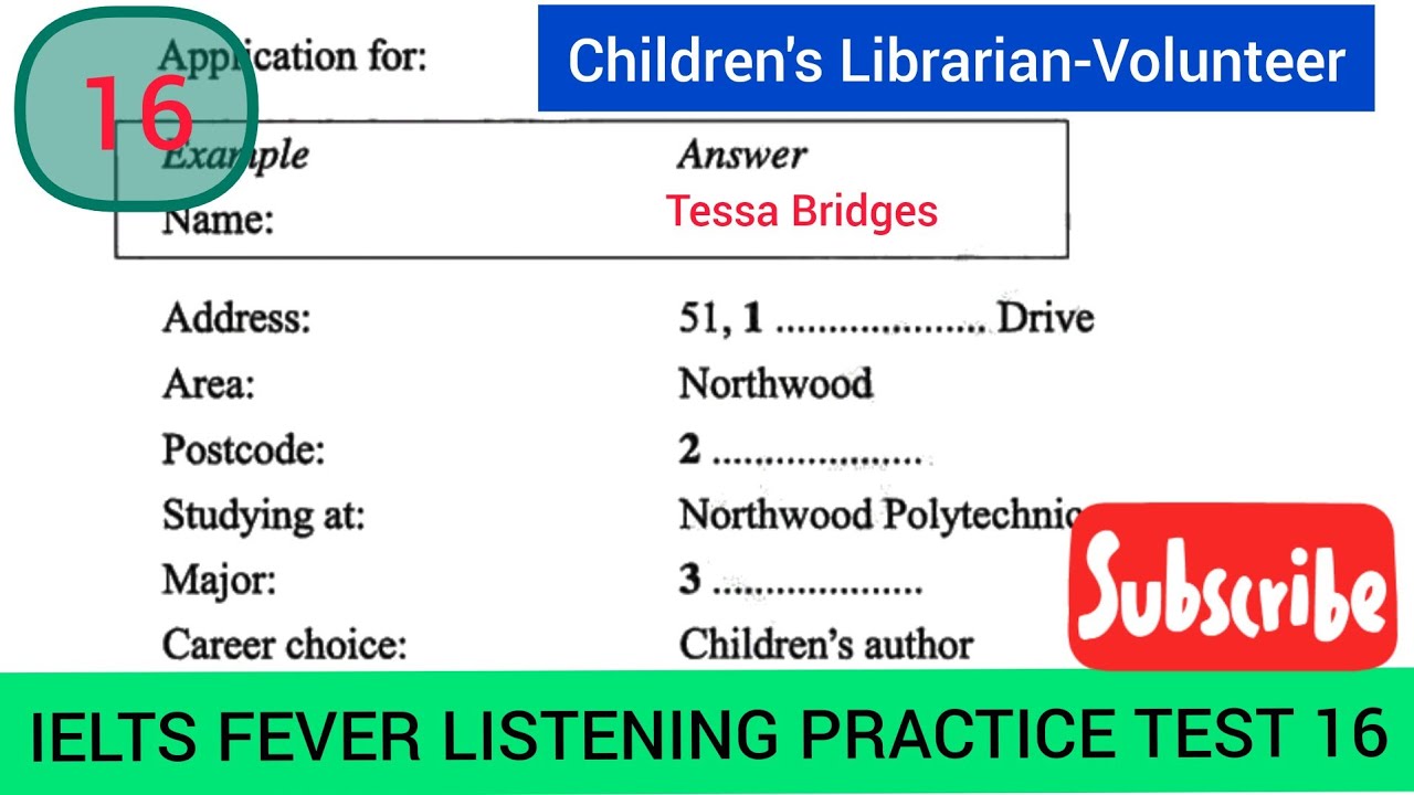 Ielts fever listening test 16 | children's librarian volunteer | tessa bridges