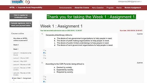 NPTEL Corporate social responsibility assignment answers week1 #nptel#swayam#nptelcourseanswers #csr