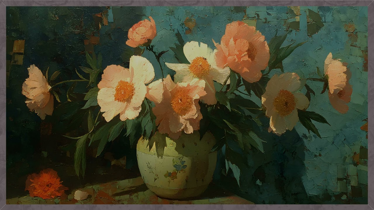 9 Hours of Art Gallery Ambience | "Peonies at Dusk" (Busy Museum Sounds for Focus)