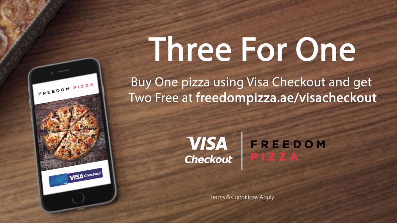Use Visa Checkout and get three for one at Freedom Pizza YouTube