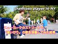 ニューヨークのストリートで「嫁いびり」の歌を演奏してみた。Shamisen player in NY.
