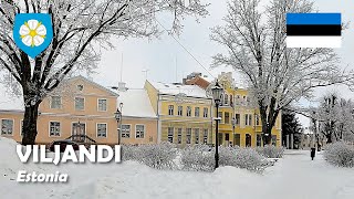 Viljandi, Estonia. Winter walk in the city center. 4K