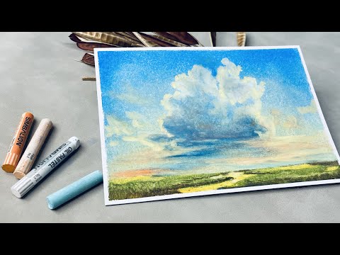 秋天逆光雲朵 | 高質感的粉臘筆畫技巧 | Oil Pastel Tips