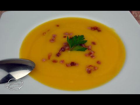 Crema de calabaza con ibérico y quesitos