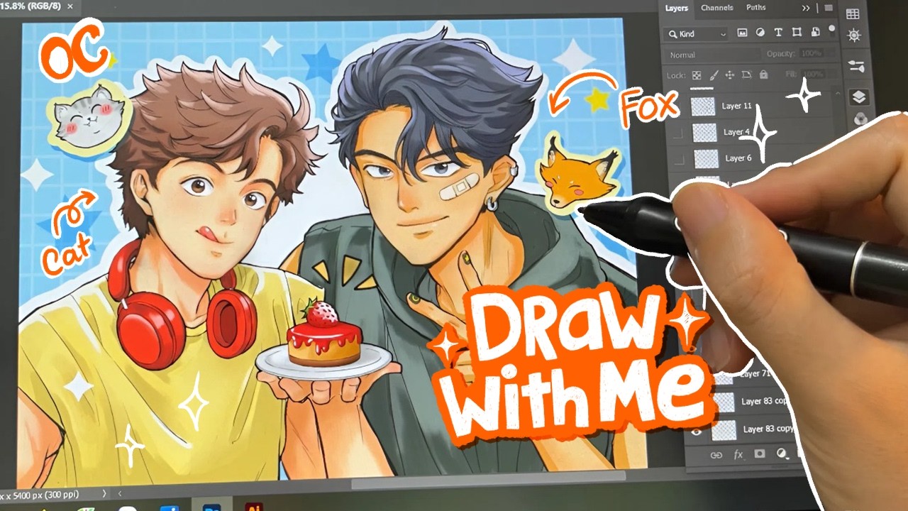 Draw With Me | Fox and Cat  | Photoshop Speedpaint | OC